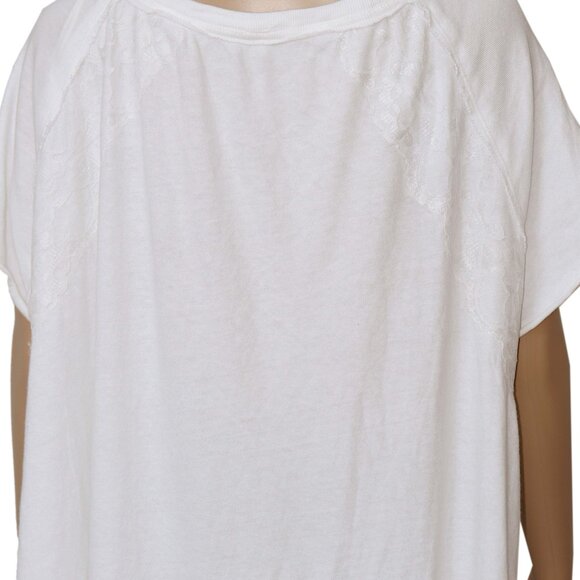 Free People Tempest Knit Tee Oversized Ruffle Hi Low Lace Ivory Dress M - Picture 7 of 7